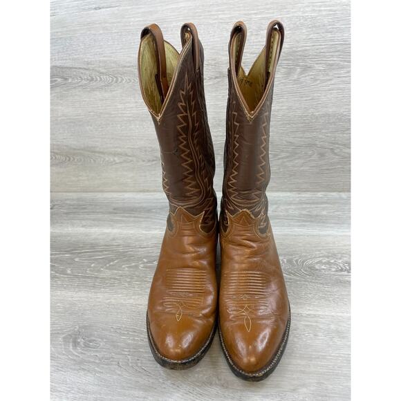 Vintage Tony Lama Men's Brown Leather Sz 9 Pull On Riding Cowboy Western Boot - Picture 2 of 16
